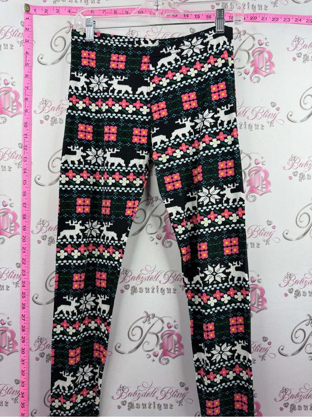 ALWAYS leggings Black Patterned Holiday Leggings with Pink and White Accents